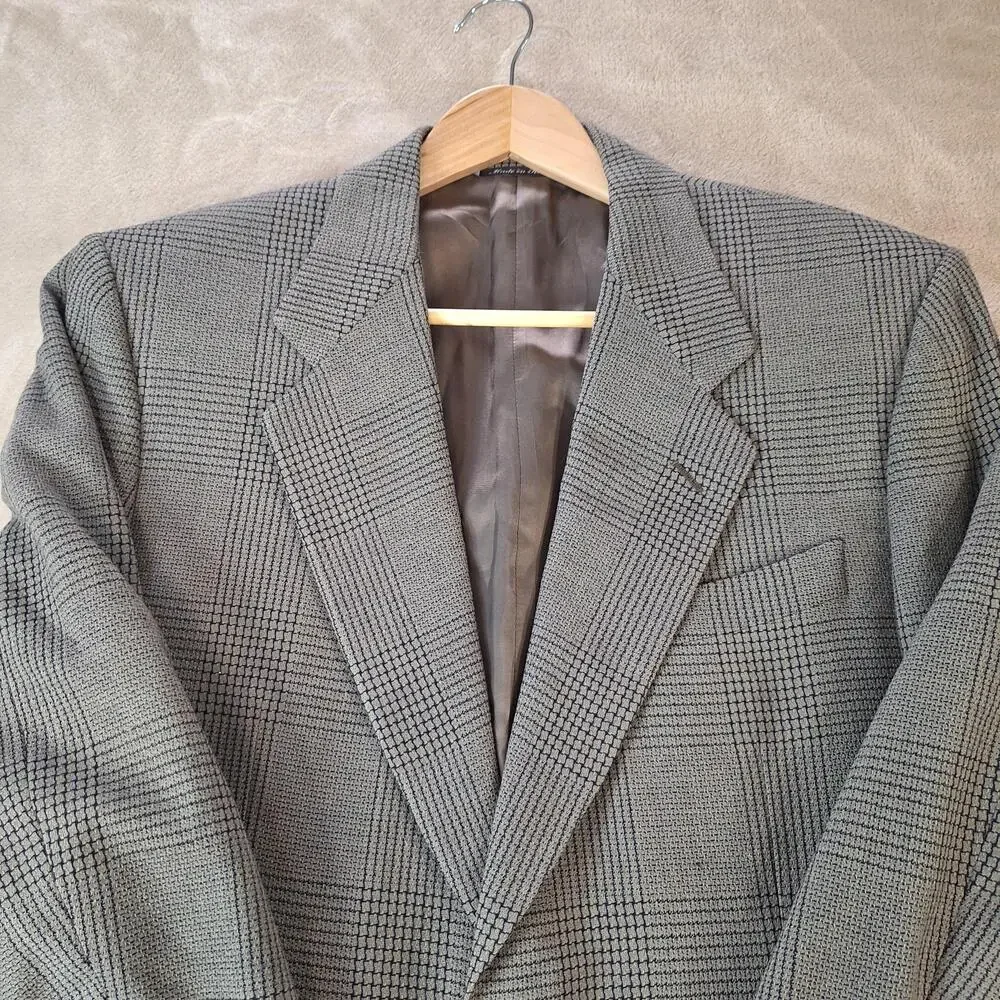 Canali Sport Coat Mens 42R Gray Wool Check Classic Fit Ventless 2 Button Italy